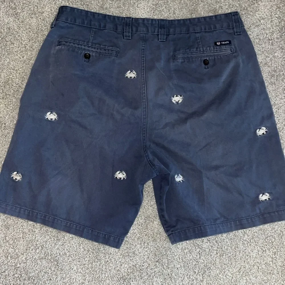 Faded blue worn Embroidered crab seaside boat fishing summer Flat shorts 36/38